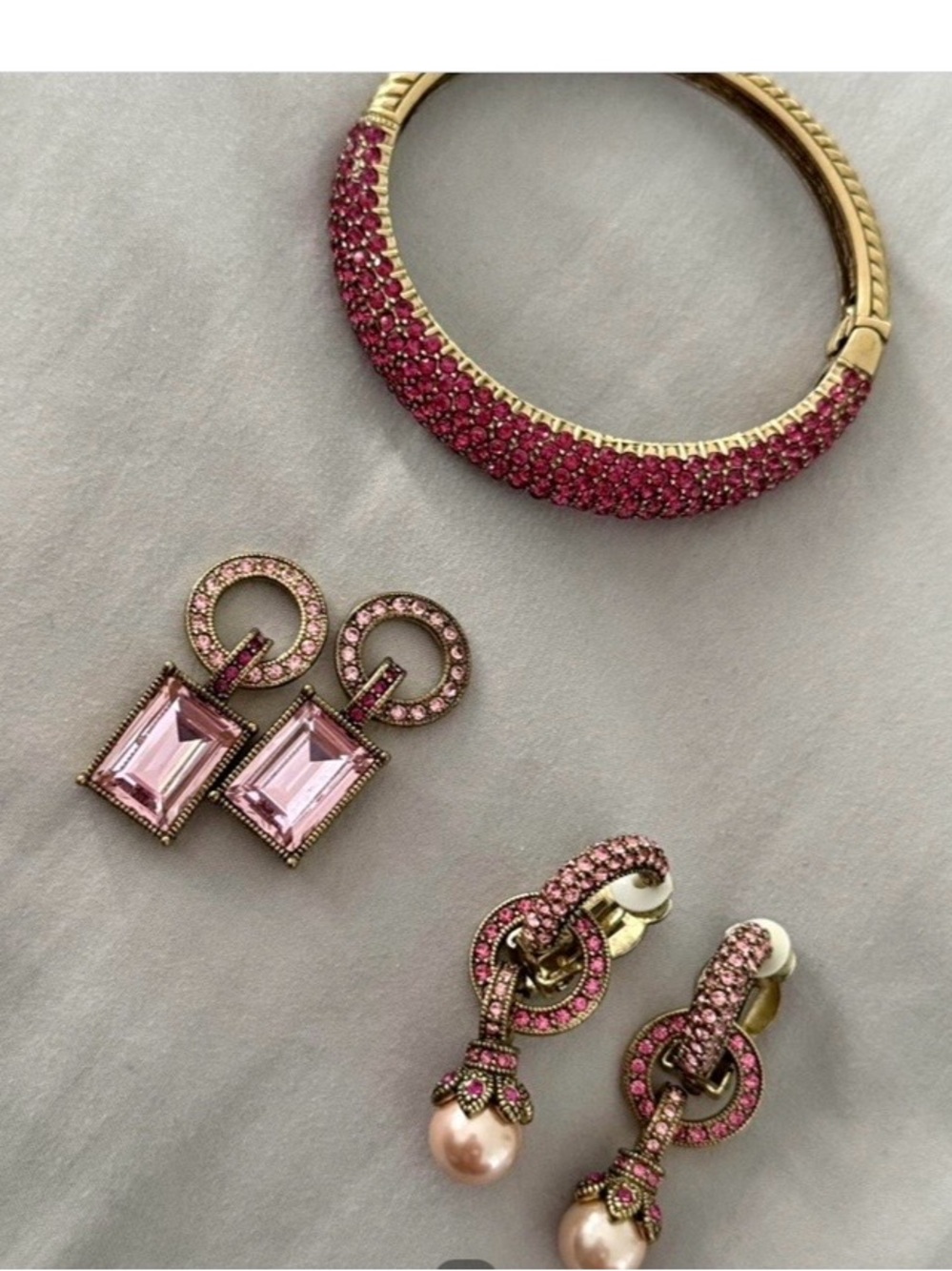 Vintage Heidi Daus Dark and Light Pink Crystal Pave Bangle Bracelet,Earrings